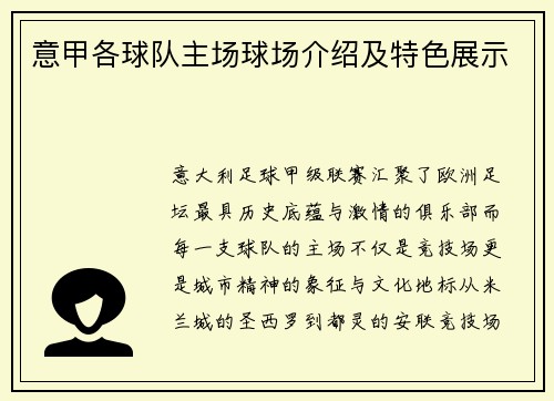 意甲各球队主场球场介绍及特色展示